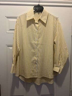 Yellow and White Striped Button-Up Shirt